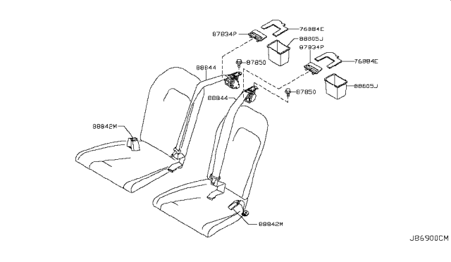 2018 Nissan GT-R Tongue Rear Seat Belt Assembly Diagram for 88844-KC35A