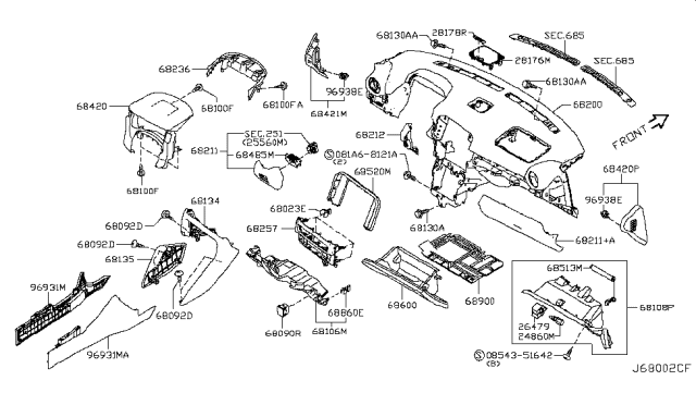 2018 Nissan GT-R Finisher-Console Diagram for 96907-6AV5A