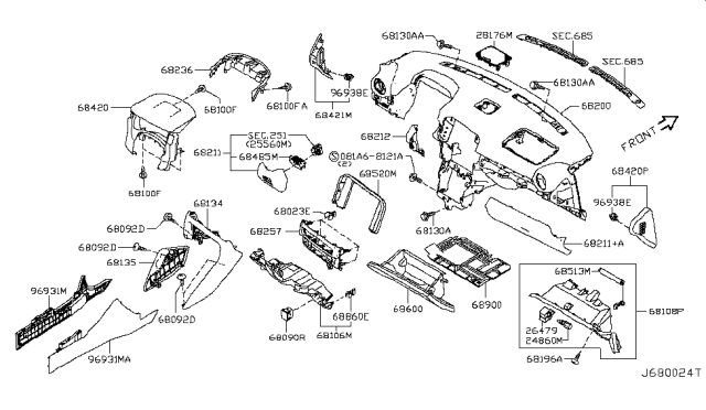 2016 Nissan GT-R Instrument Panel,Pad & Cluster Lid Diagram 4