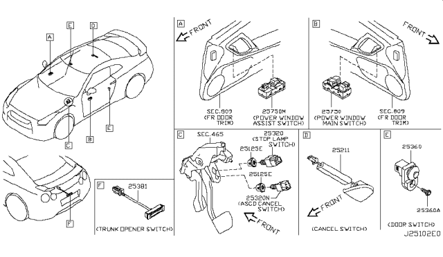 2015 Nissan GT-R Switch Assy-Power Window,Assist Diagram for 25411-JF00A