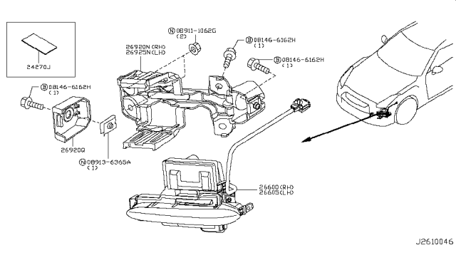 2011 Nissan GT-R Lamp Assembly-Day Time Running,LH Diagram for 26605-KB50A