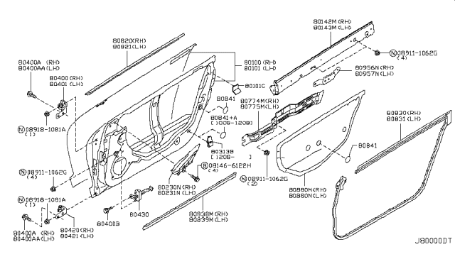 2011 Nissan GT-R Front Door Panel & Fitting Diagram 1