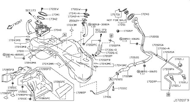 2016 Nissan GT-R RETAINER-Fuel Gauge Diagram for 17341-JF00B