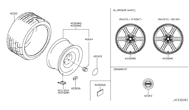 2013 Nissan GT-R Road Wheel & Tire Diagram 2