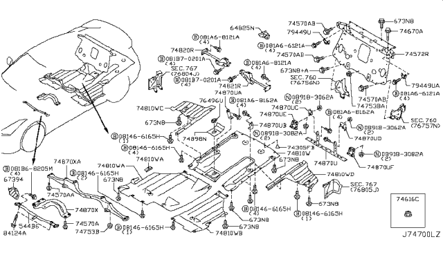 2009 Nissan GT-R DIFFUSER Assembly - Rear Diagram for 748A0-JF02A