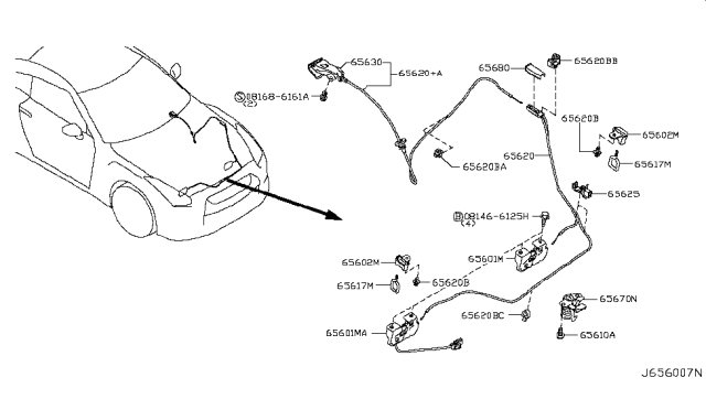 2014 Nissan GT-R Lock Assembly-Hood Diagram for 65601-JF10B