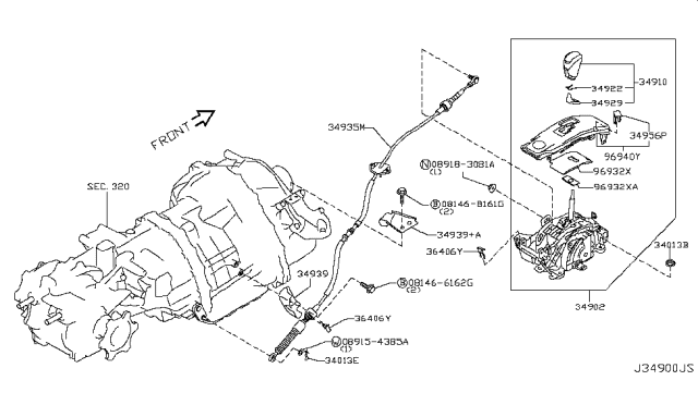 2011 Nissan GT-R Knob Assy-Control Lever,Auto Diagram for 34910-KB60A