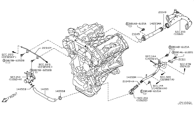 2015 Nissan GT-R Water Hose & Piping Diagram