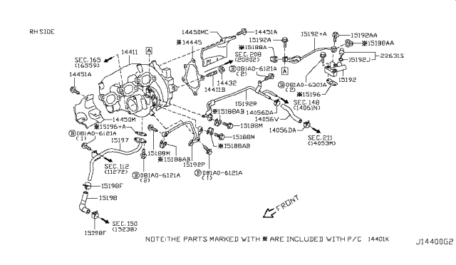 2009 Nissan GT-R Turbocharger Outlet Gasket Diagram for 14445-JF00A