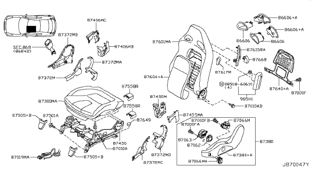 2017 Nissan GT-R Finisher Assy-Cushion,Front Seat LH Diagram for 87380-6HP3A