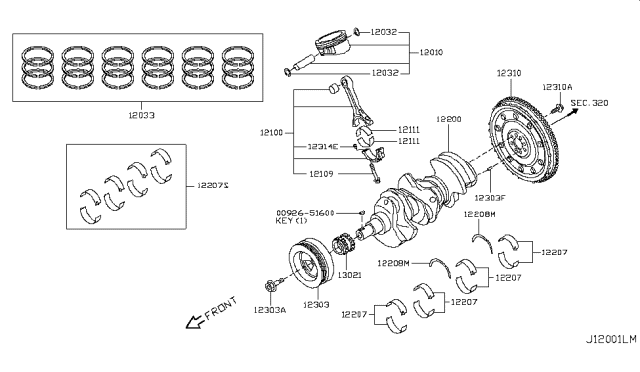 2016 Nissan GT-R Piston,Crankshaft & Flywheel Diagram 1