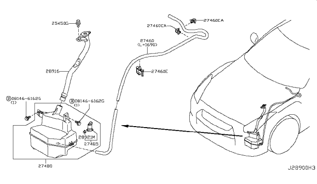 2009 Nissan GT-R Inlet-Washer Tank Diagram for 28915-JF00A