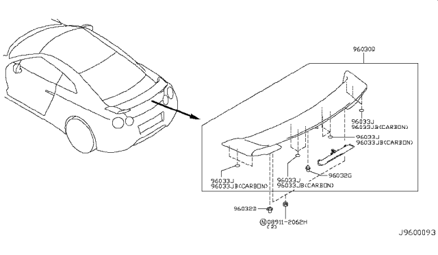 2015 Nissan GT-R Air Spoiler Assy-Rear Diagram for 96030-80B1A