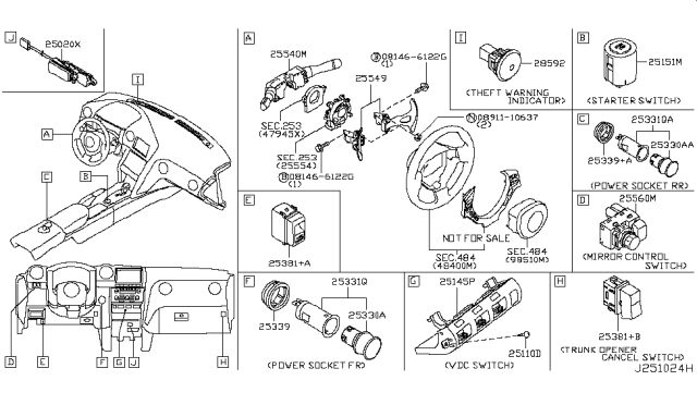2011 Nissan GT-R Switch Assembly - Vehicle Dynamics Control Diagram for 25145-JF01B