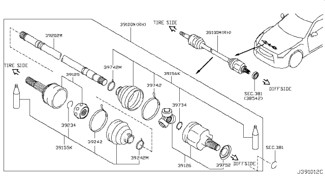 2011 Nissan GT-R Front Drive Shaft (FF) Diagram 1