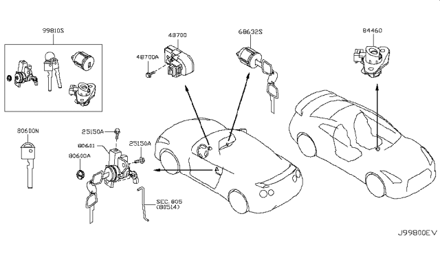 2009 Nissan GT-R Lock Steering Diagram for 48700-JF00B