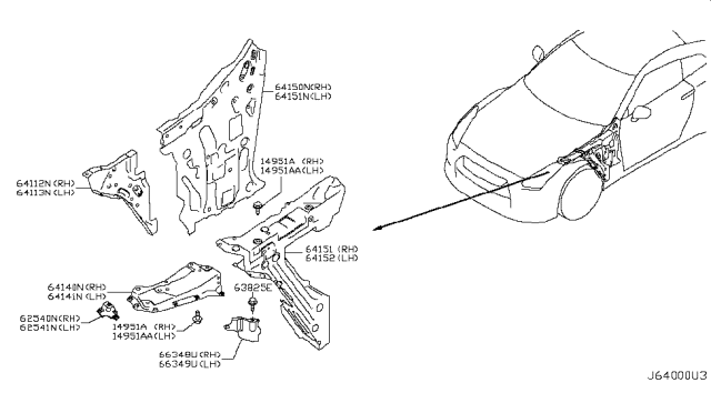 2011 Nissan GT-R Extension-HOODLEDGE,LH Diagram for 641D1-JF00A