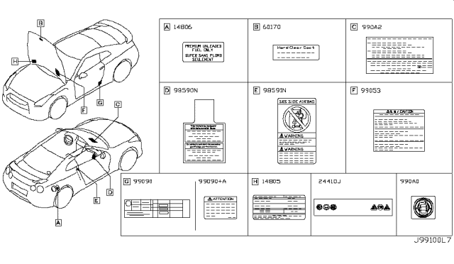 2010 Nissan GT-R Emission Label Diagram for 14805-JF30C