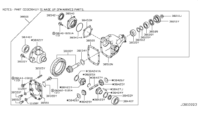 2012 Nissan GT-R Shim-Adjust,Side Bearing Diagram for 38453-AR014