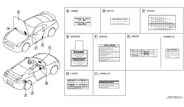 2017 Nissan GT-R Placard-Tire Limit Diagram for 99090-62B1A