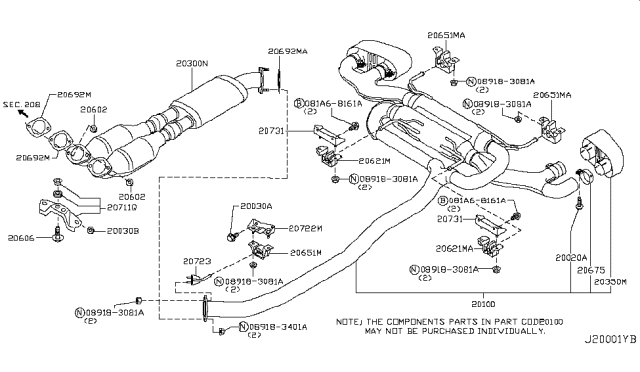 2012 Nissan GT-R Bracket-Exhaust Mounting Diagram for 20723-JF60A