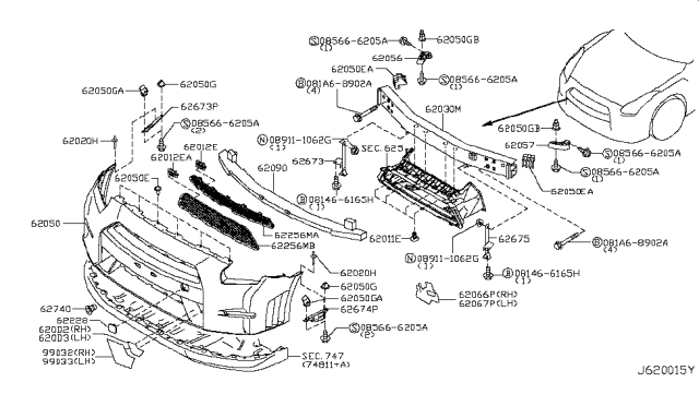 2017 Nissan GT-R Front Bumper Diagram 2