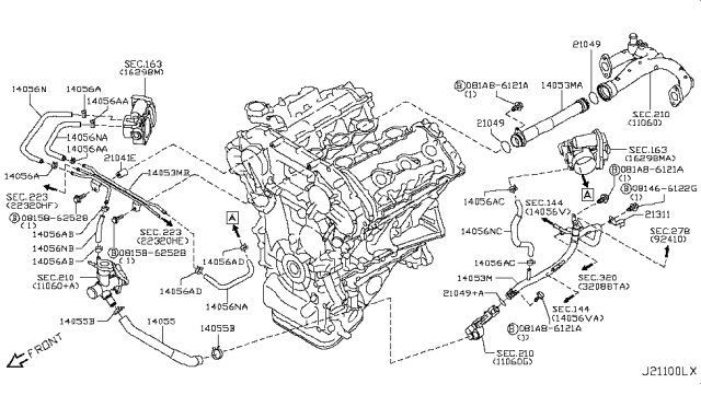 2009 Nissan GT-R Water Pipe Diagram for 21022-JF00B
