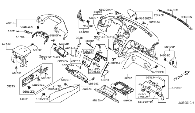 2016 Nissan GT-R Pad Assy-Instrument,Center Diagram for 68211-6AV5B