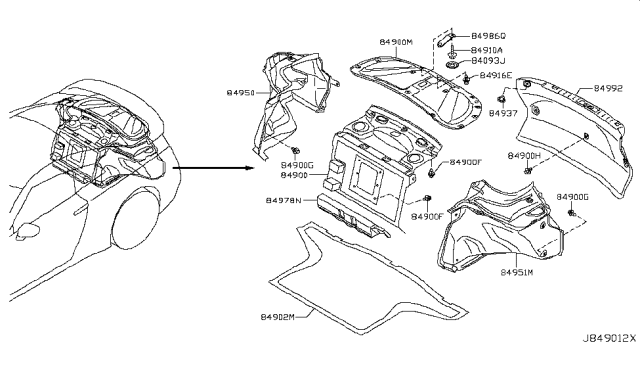 2011 Nissan GT-R Carpet-Trunk Floor Diagram for 84902-JF00A