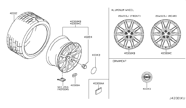 2014 Nissan GT-R Aluminum Wheel Diagram for D0300-KB55A