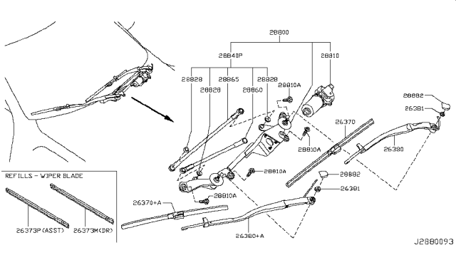 2009 Nissan GT-R Windshield Wiper Blade Assembly Diagram for 28890-JF31A