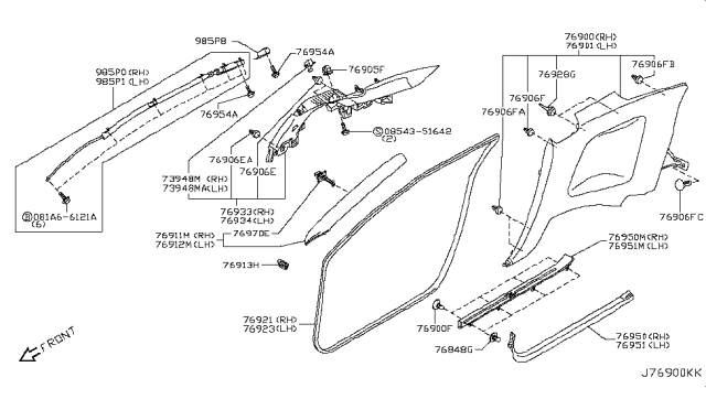 2010 Nissan GT-R Body Side Trimming Diagram