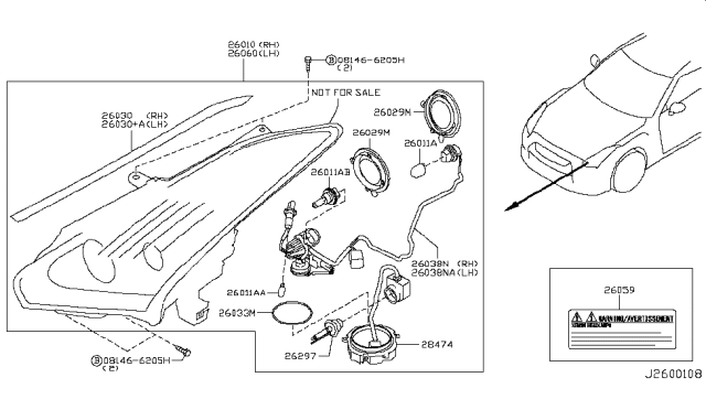 2014 Nissan GT-R Headlamp Assembly-Passenger Side Diagram for 26010-62B2A