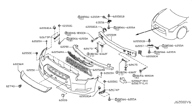 2011 Nissan GT-R Front Bumper Diagram 1