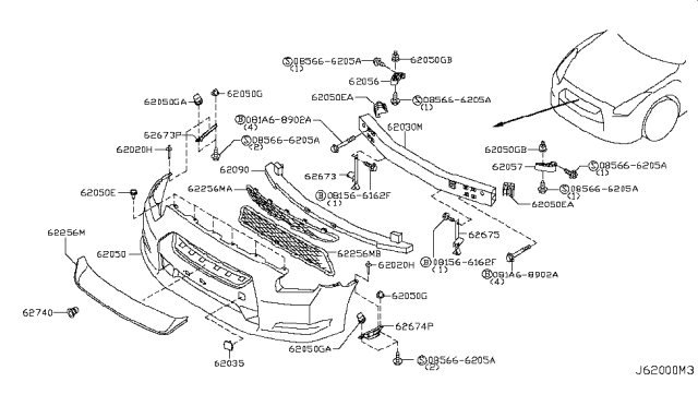 2010 Nissan GT-R Front Bumper Diagram 1