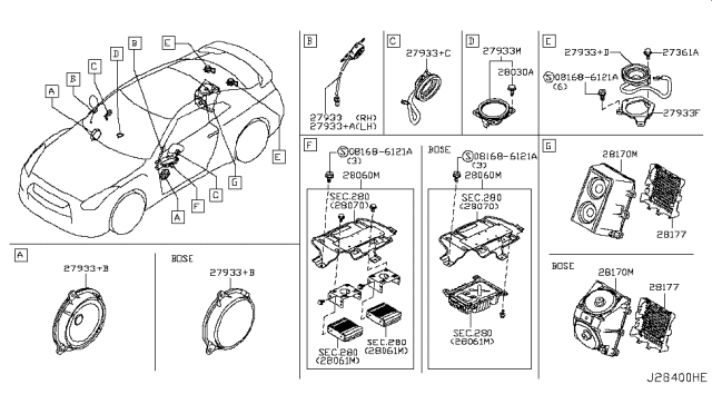 2011 Nissan GT-R Speaker Unit Diagram for 28153-JL00B