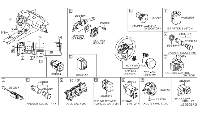 2016 Nissan GT-R Switch Assembly-Multifunction Diagram for 28395-80B0A