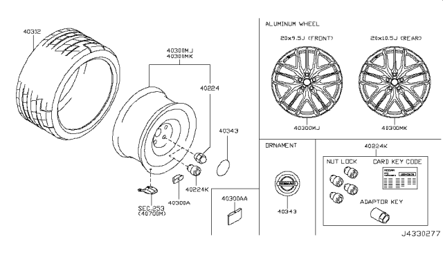 2017 Nissan GT-R Wheel Lug Nut Diagram for 40224-62B0A