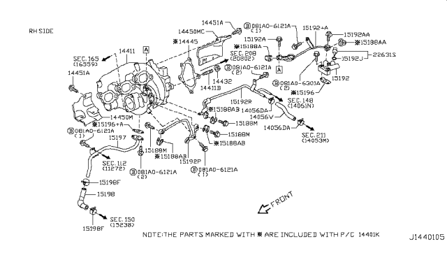 2018 Nissan GT-R Turbocharger Oil Hose Diagram for 15198-JF01A