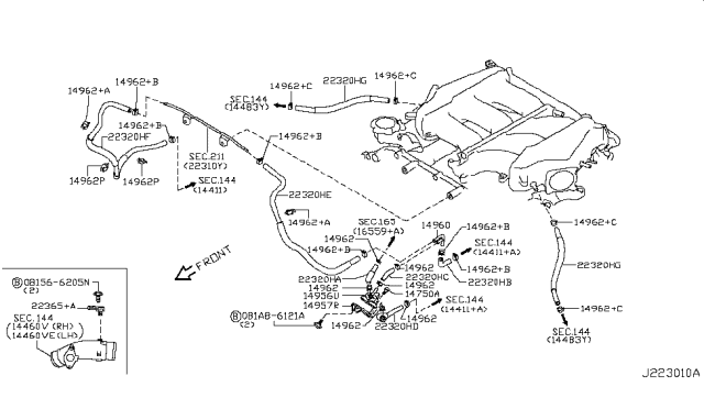 2014 Nissan GT-R Hose-Vacuum Control,B Diagram for 22320-JF00C