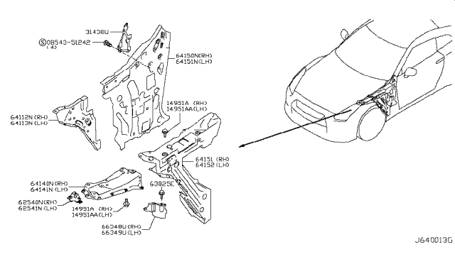 2013 Nissan GT-R Extension-HOODLEDGE,LH Diagram for 641D1-39B0A