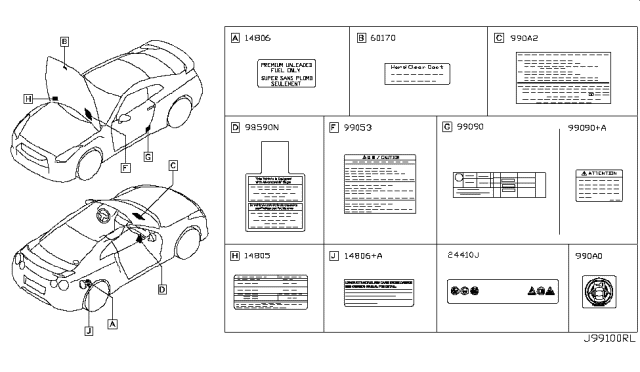 2011 Nissan GT-R Label Diagram for 99053-KB50B