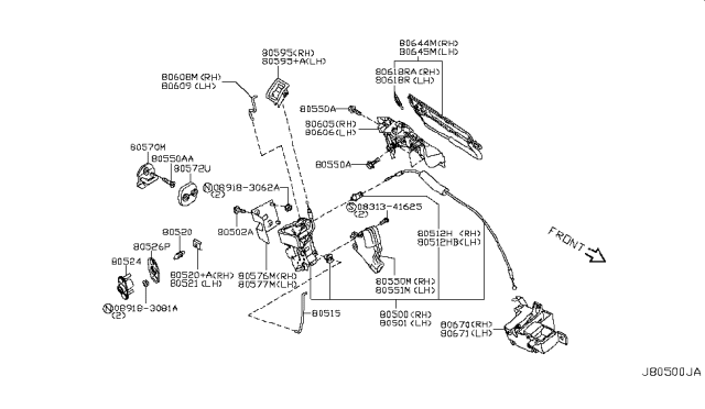 2012 Nissan GT-R Front Door Lock & Handle Diagram 1