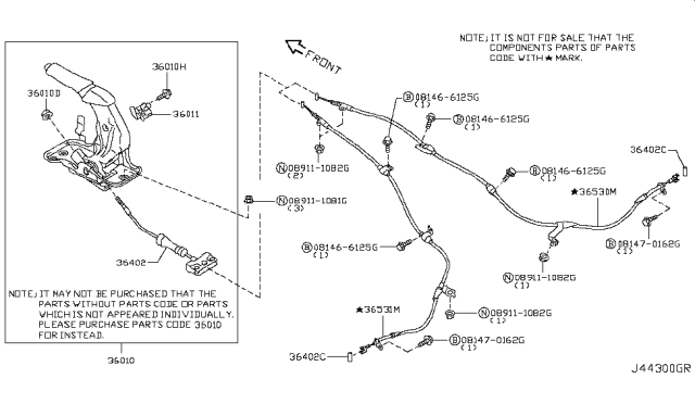 2017 Nissan GT-R Cable Assy-Parking Brake,Front Diagram for 36402-JF00A