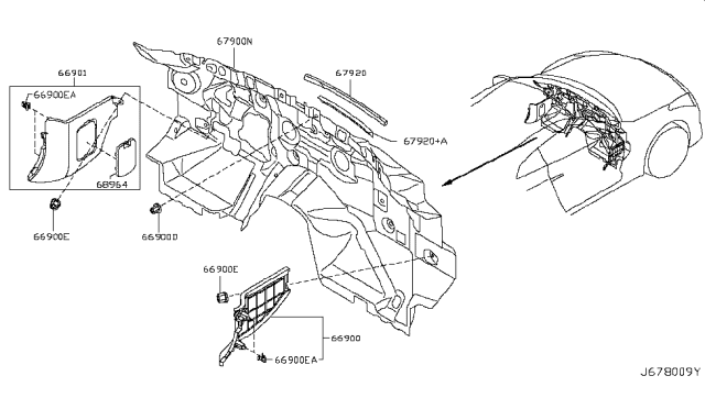 2011 Nissan GT-R Insulator-Dash Lower Diagram for 67900-JF10A