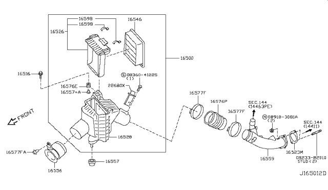 2015 Nissan GT-R Air Cleaner Diagram for 16500-JF00A
