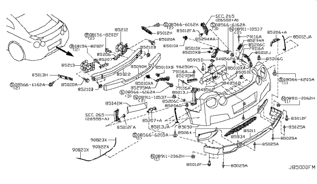 2011 Nissan GT-R Rear Bumper Diagram 1