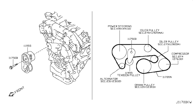 2009 Nissan GT-R Fan,Compressor & Power Steering Belt Diagram