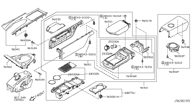 2016 Nissan GT-R Finisher-Console Diagram for 96915-6AV6A