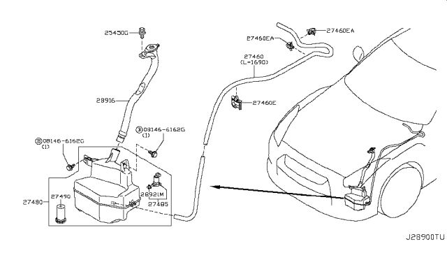 2013 Nissan GT-R Tank Assy-Windshield Washer Diagram for 28910-JF00A